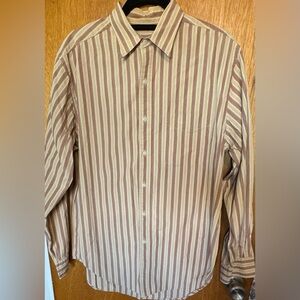 Austin Reed Cream and Brown Casual Button Down Shirt